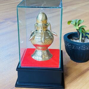 🪔 Brass Punkalasa with Wooden Base & Glass Box “පිත්තල පුන්කලස”