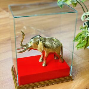 🐘 Brass Elephant with Glass Display Box 'පිත්තල අලියා'