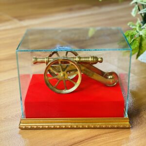 Brass Cannon Gun in Glass Display Box 'පිත්තල කාලතුවක්කුව'