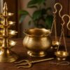 Assorted Sri Lankan brass gift items oil lamps punkalasa and ceremonial brass crafts