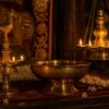Traditional Sri Lankan brass oil lamps and punkalasa for Esala Poya and Kandy Perahera gifting