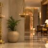 Brass oil lamps as luxury hotel lobby décor in Sri Lanka